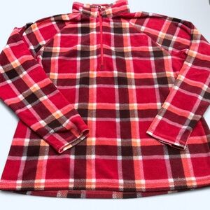 Eddie Bauer Women’s Size Large 1/4 zip red fleece Plaid Pullover